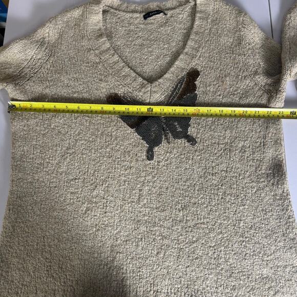 Zara Women's Tan Beige Alpaca Wool Knit Butterfly Sequin Beaded Sweater Top Sz M - Picture 8 of 9